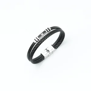 Silicone & Stainless Steel Multilayer Bracelet for Men – Black Double Strap